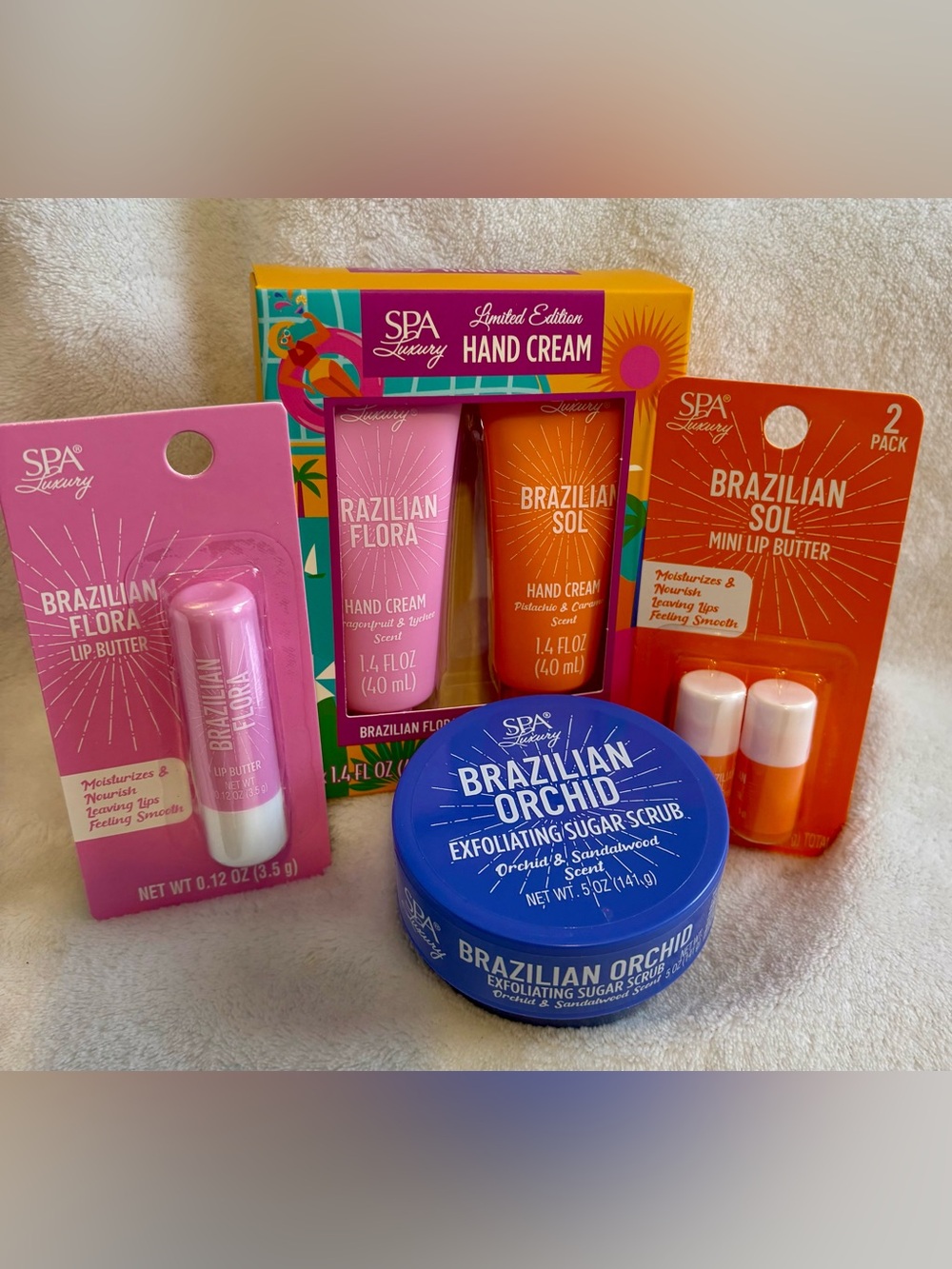 Brazilian Orchid Exfoliating Sugar Scrub, Hand Cream Set & Reg. & Mini Lip Balm
